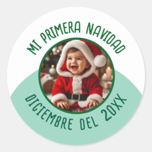 Sticker Rond Mi Primera Navidad con Foto y Año