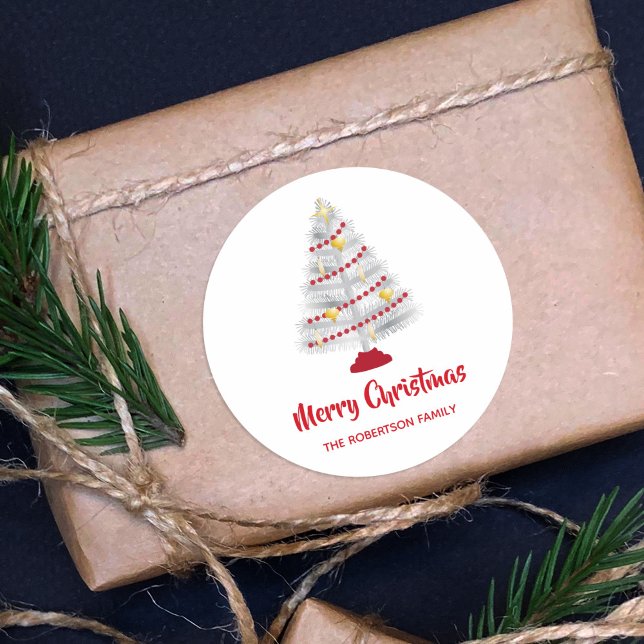 Sticker Rond Mi-siècle moderne Arbre de Noël en aluminium (Créateur téléchargé)