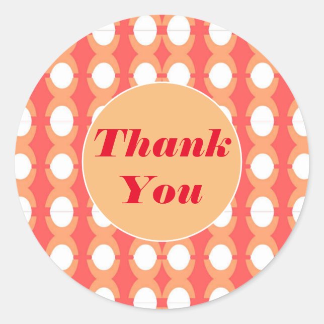 Sticker Rond Mi-siècle rétro Orange et Merci rose (Devant)