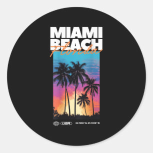 Sticker Rond Miami Beach Florida Summer Palm Vacances Usa
