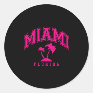 Sticker Rond Miami Beach Floride Palms Palm Trees Preppy Varsit