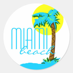Sticker Rond Miami Beach-Palm Tree