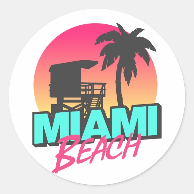 Sticker Rond Miami Beach Travel Vintage (Devant)