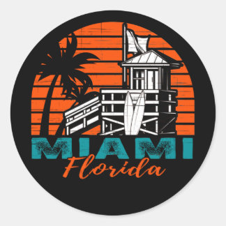 Sticker Rond Miami Florida Life Guard Shack Sunset