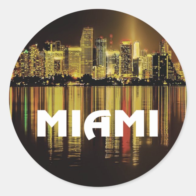 Sticker Rond Miami Floride - lumières nocturnes photo (Devant)