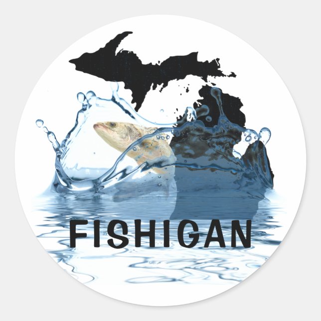Sticker Rond Michigan et gros poissons dans l'eau (Devant)