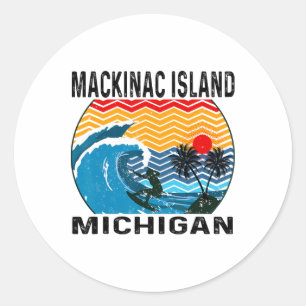 Sticker Rond Michigan Mackinac Île Mackinac Planche de Surf Sur