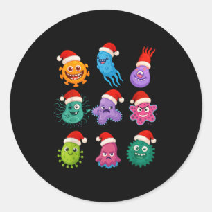 Sticker Rond Microbiologie bactérienne de Noël Père Noël Scienc