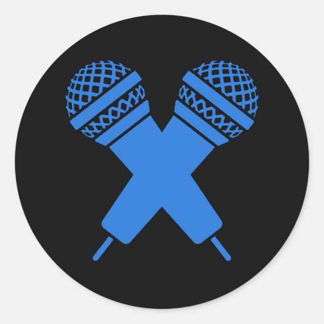 Sticker Rond Microphone à double main bleu (Devant)