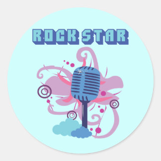 Sticker Rond Microphone rock Star