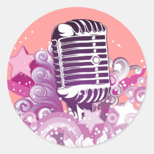 Sticker Rond microphone vintage vecteur diva chantant