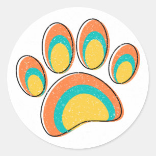 Sticker Rond Mid Century Art moderne Chien Empreintes de pattes