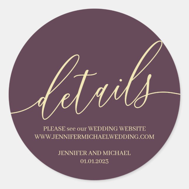 Sticker Rond Midnight Fig & Champagne Modern Signature Details (Devant)