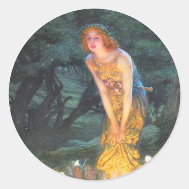 Sticker Rond Midsummer Eve (1908) par Edward Robert Hughes (Devant)