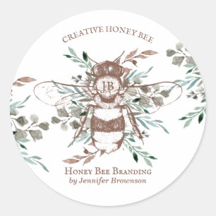 Sticker Rond Miel à fleurs d'abeilles