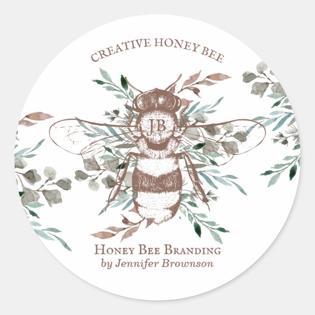 Sticker Rond Miel à fleurs d'abeilles (Devant)