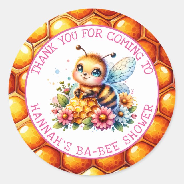 Sticker Rond Miel abeille thème Baby shower de fille (Devant)