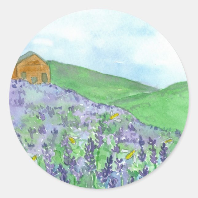 Sticker Rond Miel abeilles Lavender Field Mountain Meadow (Devant)