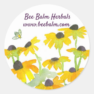 Sticker Rond Miel Bee Yellow Fleur sauvage Nom personnalisé