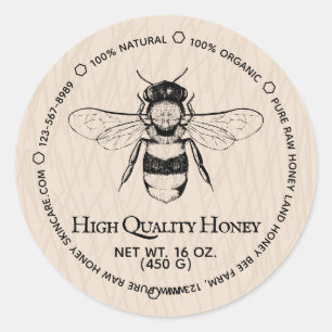 Sticker Rond Miel Beige Jar Boho ivoire apiculture