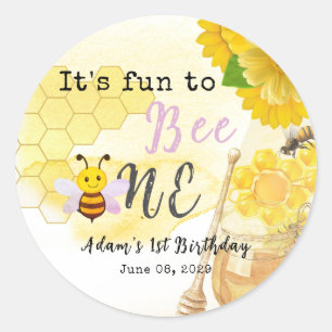 Sticker Rond Miel doux Lilac Jaune Abeille verte 1er anniversai