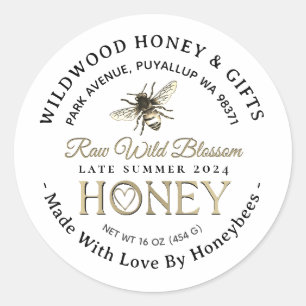 Sticker Rond Miel fait avec amour par les abeilles Fin été 2024