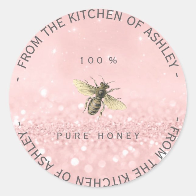 Sticker Rond Miel Maison De Cuisine Rose Rose Or (Devant)