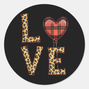Sticker Rond Mignon Amour Carreaux Cœur Léopard Saint-Valentin 