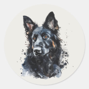 Sticker Rond Mignon Berger Noir Heureux Animal de Compagnie