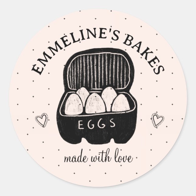 Sticker Rond Mignon Boulanger Maison Cuisine Illustré Rose Noir (Devant)