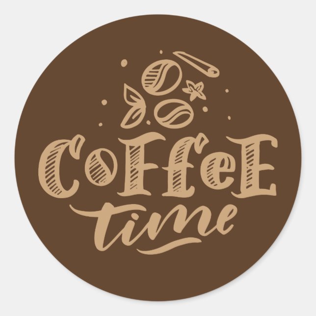 Sticker Rond mignon café temps mot art (Devant)