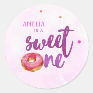 Sticker Rond Mignon Donut douce une fille 1er anniversaire