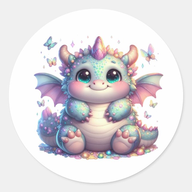 Sticker Rond mignon dragon chonky bébé (Devant)