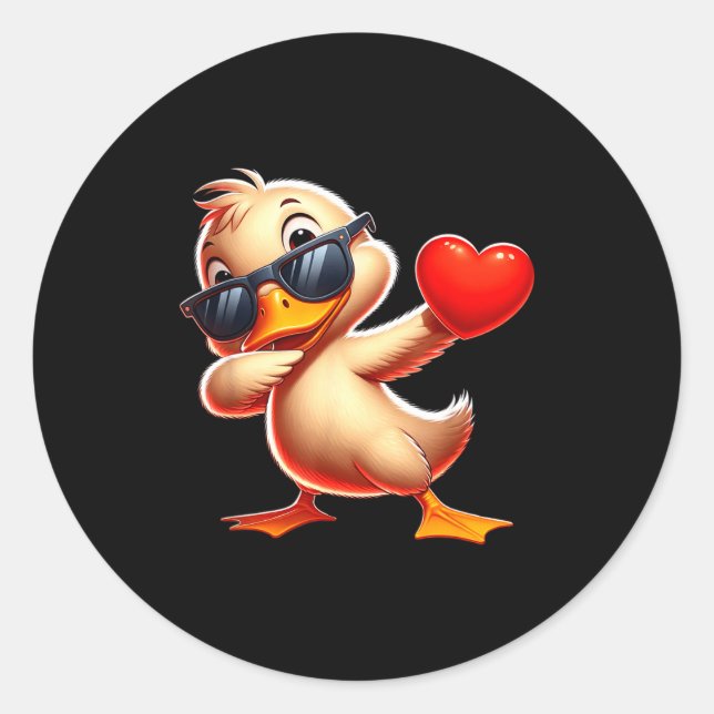 Sticker Rond Mignon Drôle Canard Cool Dabbing Cœur Saint-Valent (Devant)