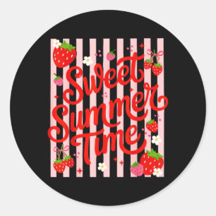 Sticker Rond Mignon Été Sucré Temps Fraise Été Floral