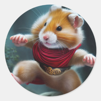 Sticker Rond mignon Hamster Kungfu