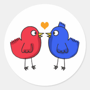 Sticker Rond mignon inséparables de coeur orange