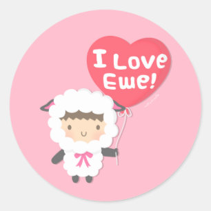 Sticker Rond Mignon Je T'aime Brebis Mouton Pun Humour