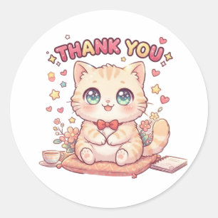 Sticker Rond Mignon Kawaii Anime Chibi Chat Merci