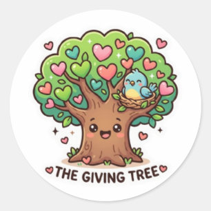 Sticker Rond Mignon Kawaii L'Arbre Généreux Cœur Feuilles KiSti