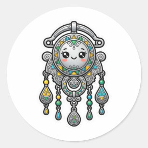 Sticker Rond Mignon Kawaii Marocain Amazigh Tazarzit Autocollan