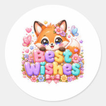Mignon Kawaii Meilleurs Vœux Renard Nom Pastel Ros