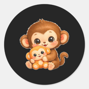 Sticker Rond Mignon Kawaii Singe Poing Bébé Graphique Grand Amo