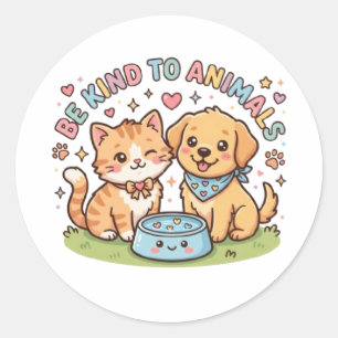 Sticker Rond Mignon Kawaii Soyez gentil envers les animaux Auto