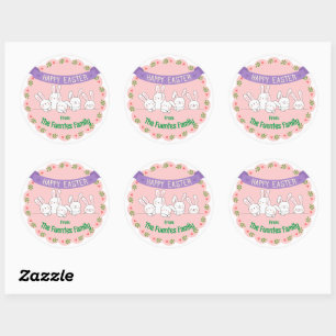 Sticker Rond mignon lapin famille pâques personnalisées autocol