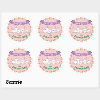 Sticker Rond mignon lapin famille pâques personnalisées autocol