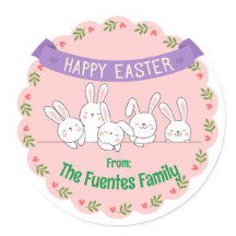 mignon lapin famille pâques personnalisées autocol
