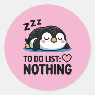 Sticker Rond mignon manchot endormi, liste de choses à faire ri
