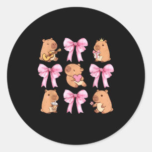 Sticker Rond Mignon Nk Coquette Nœud Kawaii Amoureux de Capybar