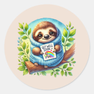 Sticker Rond Mignon paresseux pour un prompt rétablissement 
